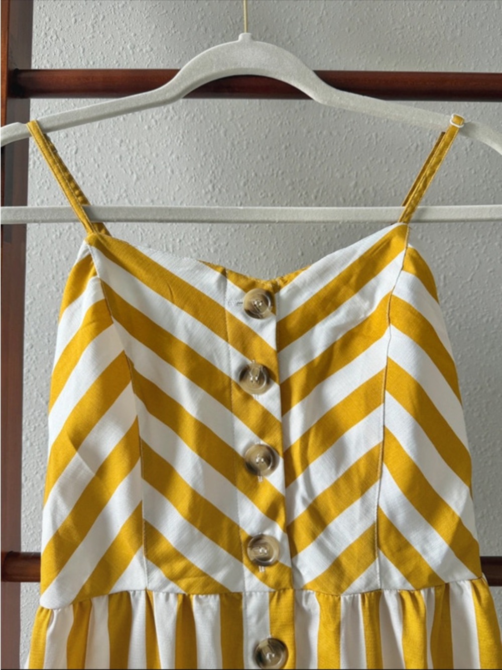 Style House yellow/white striped cami dress button-through front, patch pockets - Picture 4 of 5